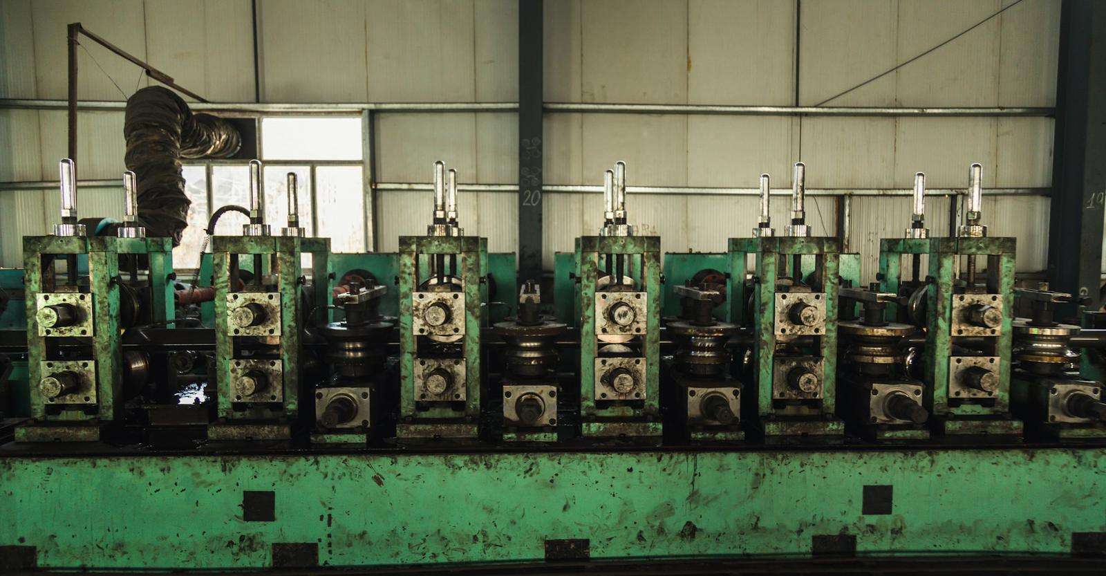 Production line machinery inside a manufacturing plant